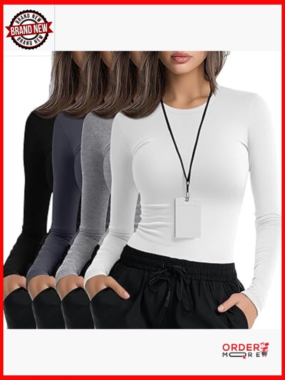 4 Pack Underscrub Shirts Long Sleeve Crewneck Slim Fit Tops Soft Stretchy Basic